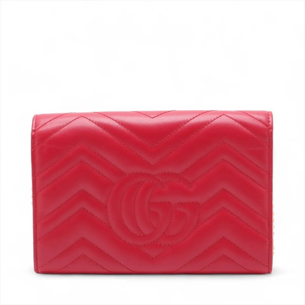 Sold out ❌Gucci GG Marmont Leather Chain Wallet Red 474575 - Picture 2 of 12